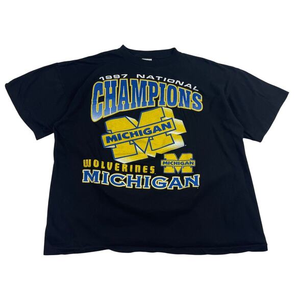 Vintage Michigan Wolverines 90s Black Big Logo Graphic Black Shirt Size XL Boxy - Picture 1 of 8